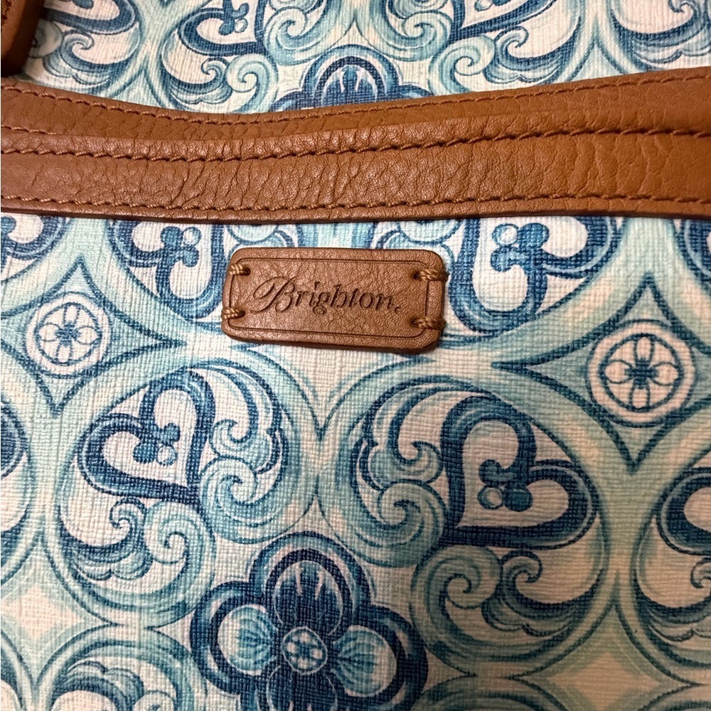 Brighton Brielle Blue White British Tan Leather Trim Coated Canvas - Picture 3 of 11